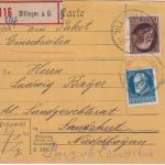 Bayern - 1 M. + 20 Pfg. Ludwig Einschreibe-Paketkarte Dillingen a/D 3.4.19