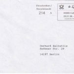 BRD - Cottbus 28.1.96 ABAS-Einschreibebrief n. Berlin + Aufg.schein/Quittung