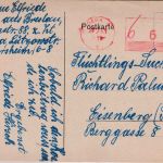 SBZ - Gera 4 24.9.45 6 Pfg. apt. Postfreistempel Katrte n. Eisenberg (Thür.)