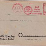 SBZ - Freiberg (Sachs) 25.8.45 12 Pfg. AFS "Stecher Lederwerke" Brief n. Roßwein