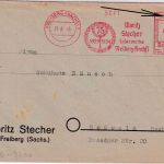 SBZ - Freiberg (Sachs) 25.8.45 12 Pfg. AFS "Stecher Lederwerke" Brief n. Roßwein