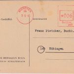 All.Bes. - München 36 9.9.46 apt. 6 Pfg. AFS Drucksachenkarte n. Tübingen