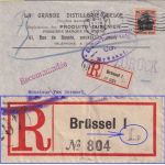 LP Belgien - 40 C./30 Pfg. Germania Einschreibebrief Brüssel 1.2.17 + Retour !