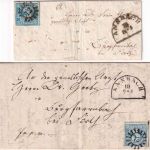 Bayern - 3 Kr. Quadrat blau 2 2 Prachtbriefe gMR 12 (2 Typen !) Ansbach 1854/55