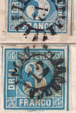 Bayern - 3 Kr. Quadrat blau 2 2 Prachtbriefe gMR 12 (2 Typen !) Ansbach 1854/55