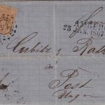 Bayern - 9 Kr. Quadrat braun Brief n. UNGARN oMR 15 L2 Amberg 25. JAN 1867