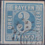 Bayern - 3 Kr. Quadrat blau breit-/überrandig oMR 349 Neustadt a/H.