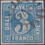 Bayern - 3 Kr. Quadrat blau allseits breitrandig gMR 148 Kaiserslautern