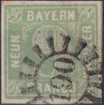 Bayern - 9 Kr. Quadrat grün/a-Farbe breitrandig gMR 190 Ludwigshafen gepr Brettl