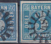 Bayern - 2x3 Kr. Quadrat blau breitrandig gMR 148 Kaiserslautern