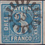 Bayern - 3 Kr. Quadrat blau Randstück/breitrandig gMR 236 Neustadt a/H.