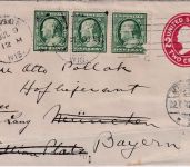 USA/Bayern - 2 C. Ganzsachenumschlag+Zusatz Madison 1912 Weiterleitungsvermerk !