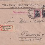 Saargebiet - 40+50 Pfg. Germania/Überdruck Einschreibebrief Saarbrücken 3 1920