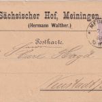 DR - 5 Pfg. Firmenkarte Sächsischer Hof Meiningen - Neustadt a/S. 1883
