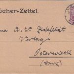 DR - 50 Pfg. Germania Bücherzettel/Karte Delitzsch - Osterwieck 18.1.22