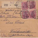 DR - 4x1 1/4 M. Germania Wertpaketkarte Fulda - Unsleben 12.7.21