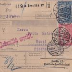 DR - 2 M. Nord/Süd u.a. Paketkarte Berlin O27 - Memel 19.10.20