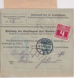 DR - 50+30+5 Pfg. Germania Nachnahme-Paketkarte n. ÖSTERREICH Eisenach 1910