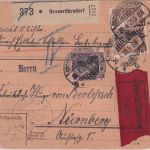 DR - 1,50 M. Reichspostamt u.a. Eilpaketkarte Grossröhrsdorf - Nürnberg 26.4.20