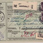 DR - 2x100 Pfg. Korbdeckel u.a. Paketkarte i.d. SCHWEIZ Aschaffenburg 1931