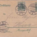 DR - 5 Pfg. Germania Ganzsache/Ortskarte Neustrelitz Doppelverwendung 1906
