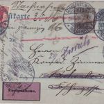 DR - 2+3 Pfg. Germania Ganzsache+Zusatz Nachnahmekarte Frankfurt-Niederrad 1906