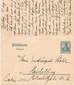 DR - 5/5 Pfg. Germania Antwortganzsache n. ÖSTERREICH/Irrläufer Mannheim 1906