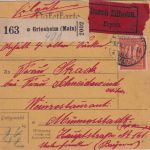 DR-Infla - 3x4 M. Germania u.a. Eilpaketkarte Griesheim (Main) 10.11.21