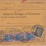 DR-Infla - 3x4 M. Germania u.a. Eilpaketkarte Griesheim (Main) 10.11.21