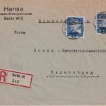 DR - 2x20 Pfg 1000 J. Rheinland Perfin "AAG" Einschreibebrief Berlin 42 27.10.25