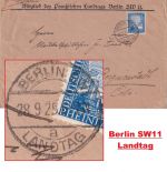 DR - Berlin SW Landtag 28.9.25 20 Pfg. 1000 J. Rheinland Brief n. Begrneustadt