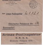 DR - Armee-Postinspektor AOK 9 Dzt. Feldpost 670 Heeressache/Feldpostbrief 1918