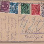 DR-Infla - 3 M Postreiter Ganzsache+Zusatz Bahnpost (Hanau) 16.8.23 - Nachporto