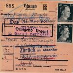 DR - 3x50+25 Pfg. AH Dringendpaketkarte Petersbach - Naumburg (Militär) 1943