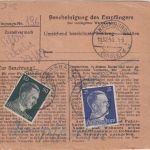 DR - 3x50+25 Pfg. AH Dringendpaketkarte Petersbach - Naumburg (Militär) 1943