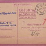 DR - Berlin W15 20.3.44 Eilauftrag z. Prüfung einer Postanschrift