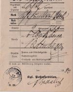 Bayern - Würzburg I 15. DEC (1880) Post-Aufgabeschein f. Wertbrief (2,7kg !)