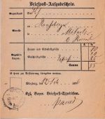 Bayern - Würzburg Stadt 12.2. (1876) Post-Aufgabeschein f. Eil-Einschreibebrief