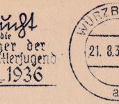 DR - Würzburg 1936 "Besucht die Zeltlager..." Firmenkarte n. Nürnberg