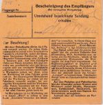 Bizone - 50+20+5 Pfg. Bauten Paketkarte Rimpar ü. Würzburg - Darmstadt 1948