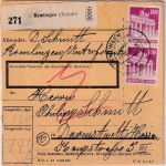 Bizone - 2x80+3x5 Pfg. Bauten Paketkarte Remlingen - Darmstadt 13.10.48