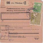 All.Bes. - 1 M. Taube u.a. Paketkarte Würzburg 3 - Darmstadt 15.6.48