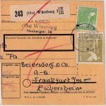 All.Bes. - 1 M. Taube u.a. Paketkarte Würzburg 3 - Darmstadt 15.6.48