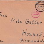 All.Bes. - Würzburg 4 25.2.46 roter Gebühr bezahlt K1 Brief n. Honnef