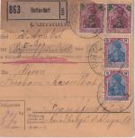 DR - 2x5 M./75 Pfg. Germania u.a. Wertpaketkarte Rottendorf - FFM 7.6.22