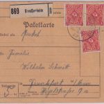 DR-Infla - 3x3 M. Posthorn Paketkarte Grossenheim - FFM 6.6.22