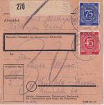 All.Bes. - 75+45 Pfg. Ziffer Paketkarte Röttingen - Hünfeld 3.5.48 Nachgebühr