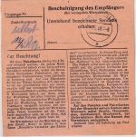 All.Bes. - 75+45 Pfg. Ziffer Paketkarte Röttingen - Hünfeld 3.5.48 Nachgebühr