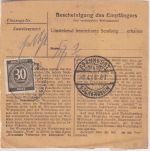 All.Bes. - 2+3 M. Taube u.a. Paketkarte Gaukönigshofen ü. Ochsenfurt 30.3.48