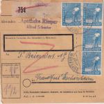 All.Bes. - 4x20 Pfg. Arbeiter u.a. Paketkarte Rimpar ü. Würzburg 19.6./25.6.48 !